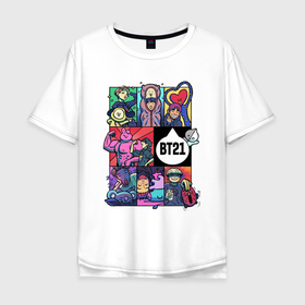 Мужская футболка хлопок Oversize с принтом BT21 POP ART в Петрозаводске, 100% хлопок | свободный крой, круглый ворот, “спинка” длиннее передней части | bangtan | beyond | boys | boysband | bts | hip hop | k pop | korea | music | pop art | scene | бтс | ви | джонгук | корея | музыка | поп арт | сюга | хип хоп | чимин | чин