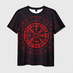 Мужская футболка 3D с принтом Красный Вегвизир в Белгороде, 100% полиэфир | прямой крой, круглый вырез горловины, длина до линии бедер | викинги | красный вегвизир | минимализм | руны | руны викингов | символ | символика