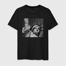 Мужская футболка хлопок с принтом Статуя Свободы в Америке в Новосибирске, 100% хлопок | прямой крой, круглый вырез горловины, длина до линии бедер, слегка спущенное плечо. | америка | знаменитое место | памятник | свобода | статуя | статуя свободы | сша