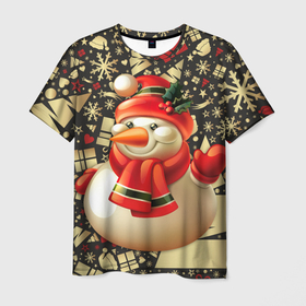 Мужская футболка 3D с принтом СНЕГОВИК 2022 в Петрозаводске, 100% полиэфир | прямой крой, круглый вырез горловины, длина до линии бедер | 2022 | newyear | детям | зима | красивый | лучшее | необычный | новый год | подарок | праздники | рождество | снеговик | топ