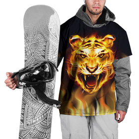 Накидка на куртку 3D с принтом Тигр В Пламени , 100% полиэстер |  | зверь | огненный тигр | огонь | пламя | рисунок | тигр | хищник