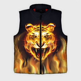 Мужской жилет утепленный 3D с принтом Тигр В Пламени в Новосибирске,  |  | зверь | огненный тигр | огонь | пламя | рисунок | тигр | хищник