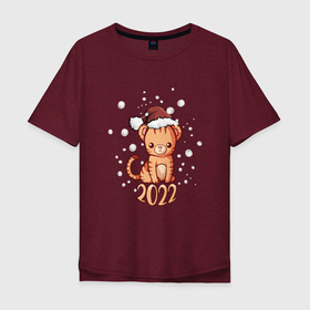 Мужская футболка хлопок Oversize с принтом ТИГРЁНОК 22 в Екатеринбурге, 100% хлопок | свободный крой, круглый ворот, “спинка” длиннее передней части | Тематика изображения на принте: девушкам | детям | новый год | подарок | праздник | тигр | тигренок