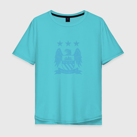 Мужская футболка хлопок Oversize с принтом ManCity Blue Cotton Theme в Тюмени, 100% хлопок | свободный крой, круглый ворот, “спинка” длиннее передней части | Тематика изображения на принте: city | manchester | manchester city | mcfc | uk | английский футбол | англия | апл | бернардо силва | гвардиола | горожане | лига чемпионов | манчестер | манчестер сити | сити | фанаты | футбол
