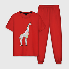 Мужская пижама хлопок с принтом Волшебный жираф в Новосибирске, 100% хлопок | брюки и футболка прямого кроя, без карманов, на брюках мягкая резинка на поясе и по низу штанин
 | автралия | африка | волшебство | животное | жираф | зверь | мило | милота | мозаика | редкое животное | сказка | цвета | чудо | экзотика