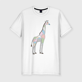 Мужская футболка хлопок Slim с принтом Волшебный жираф в Белгороде, 92% хлопок, 8% лайкра | приталенный силуэт, круглый вырез ворота, длина до линии бедра, короткий рукав | автралия | африка | волшебство | животное | жираф | зверь | мило | милота | мозаика | редкое животное | сказка | цвета | чудо | экзотика