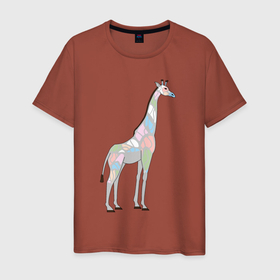 Мужская футболка хлопок с принтом Волшебный жираф в Кировске, 100% хлопок | прямой крой, круглый вырез горловины, длина до линии бедер, слегка спущенное плечо. | автралия | африка | волшебство | животное | жираф | зверь | мило | милота | мозаика | редкое животное | сказка | цвета | чудо | экзотика