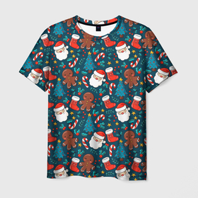 Мужская футболка 3D с принтом ПОКРЫТО НОВЫМ ГОДОМ в Санкт-Петербурге, 100% полиэфир | прямой крой, круглый вырез горловины, длина до линии бедер | 2022 | christmas | new year | pattern | дед мороз | новый год | паттерн | рождество