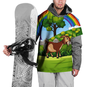 Накидка на куртку 3D с принтом Козовод на Лужайке , 100% полиэстер |  | Тематика изображения на принте: деревня | коза | козовод | природа | радуга | село