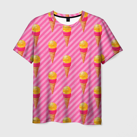 Мужская футболка 3D с принтом Сладкое мороженое паттерн в Курске, 100% полиэфир | прямой крой, круглый вырез горловины, длина до линии бедер | ice | мороженое | паттерн | сладкое | сладость | эскимо