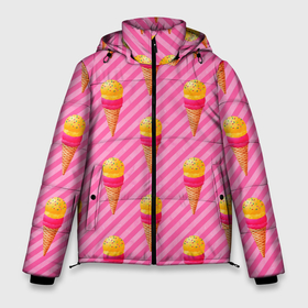Мужская зимняя куртка 3D с принтом Сладкое мороженое паттерн в Тюмени, верх — 100% полиэстер; подкладка — 100% полиэстер; утеплитель — 100% полиэстер | длина ниже бедра, свободный силуэт Оверсайз. Есть воротник-стойка, отстегивающийся капюшон и ветрозащитная планка. 

Боковые карманы с листочкой на кнопках и внутренний карман на молнии. | ice | мороженое | паттерн | сладкое | сладость | эскимо