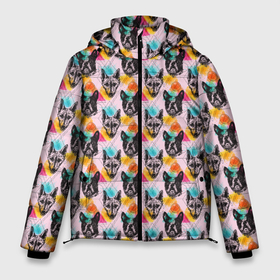 Мужская зимняя куртка 3D с принтом Собаки в красочном дизайне в Санкт-Петербурге, верх — 100% полиэстер; подкладка — 100% полиэстер; утеплитель — 100% полиэстер | длина ниже бедра, свободный силуэт Оверсайз. Есть воротник-стойка, отстегивающийся капюшон и ветрозащитная планка. 

Боковые карманы с листочкой на кнопках и внутренний карман на молнии. | animal | dog | барбос | бобик | год собаки | друг человека | животное | зверь | ищейка | кинолог | кость | лайка | пёс | собака | собаковод | собачьи следы от лап | сторожевая собака | хищник | четвероногий