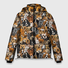 Мужская зимняя куртка 3D с принтом Собаки (Разные Породы) , верх — 100% полиэстер; подкладка — 100% полиэстер; утеплитель — 100% полиэстер | длина ниже бедра, свободный силуэт Оверсайз. Есть воротник-стойка, отстегивающийся капюшон и ветрозащитная планка. 

Боковые карманы с листочкой на кнопках и внутренний карман на молнии. | animal | dog | барбос | бобик | год собаки | друг человека | животное | зверь | ищейка | кинолог | кость | лайка | пёс | порода собак | собака | собаковод | собачьи следы от лап | сторожевая собака | хищник