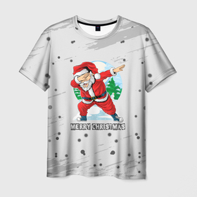 Мужская футболка 3D с принтом Merry Christmas Santa Dabbing. , 100% полиэфир | прямой крой, круглый вырез горловины, длина до линии бедер | 2022 | dabbing | happy new year | merry christmas | santa dabbing | год тигра | зима близко | нг | новогодний | новогодний тигр | новый год | новый год 2022 | рождество | символ 2022 года | снежинки