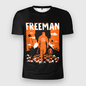 Мужская футболка 3D Slim с принтом Walkin Freeman в Тюмени, 100% полиэстер с улучшенными характеристиками | приталенный силуэт, круглая горловина, широкие плечи, сужается к линии бедра | game | games | half life | valve | валв | игра | игры | халф лайф