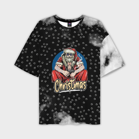 Мужская футболка OVERSIZE 3D с принтом Merry Christmas Santa с пистолетом. в Новосибирске,  |  | 2022 | happy new year | merry christmas | santa | год тигра | зима близко | нг | новогодний | новый год | новый год 2022 | рождество | символ 2022 года | следы от пуль | снежинки