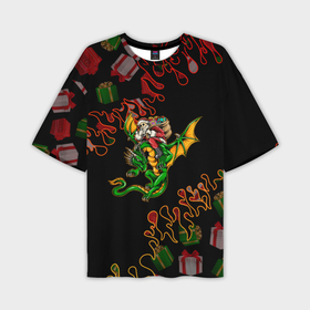Мужская футболка OVERSIZE 3D с принтом Санта летит на драконе в Тюмени,  |  | Тематика изображения на принте: 2022 | happy new year | merry christmas | год тигра | дракон | зима близко | нг | новогодний | новый год | новый год 2022 | подарок | праздник | рождество | символ 2022 года