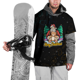 Накидка на куртку 3D с принтом Санта с плюшевым мишкой в Тюмени, 100% полиэстер |  | Тематика изображения на принте: 2022 | happy new year | merry christmas | santa | зима близко | нг | новогодний | новый год | новый год 2022 | рождество | санта | символ 2022 года | снег | снежинки