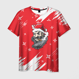 Мужская футболка 3D с принтом [Звезды]   Новогодний Санта в Санкт-Петербурге, 100% полиэфир | прямой крой, круглый вырез горловины, длина до линии бедер | 2022 | happy new year | merry christmas | santa | зима близко | нг | новогодний | новый год | новый год 2022 | рождество | санта | символ 2022 года