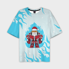 Мужская футболка OVERSIZE 3D с принтом [Огонь]   Новогодний Санта в Новосибирске,  |  | 2022 | happy new year | merry christmas | зима близко | нг | новогодний | новогодний тигр | новый год | новый год 2022 | рождество | символ 2022 года | снежинки