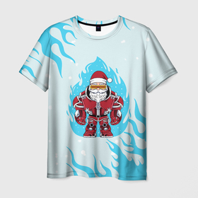 Мужская футболка 3D с принтом [Огонь]   Новогодний Санта в Екатеринбурге, 100% полиэфир | прямой крой, круглый вырез горловины, длина до линии бедер | 2022 | happy new year | merry christmas | зима близко | нг | новогодний | новогодний тигр | новый год | новый год 2022 | рождество | символ 2022 года | снежинки