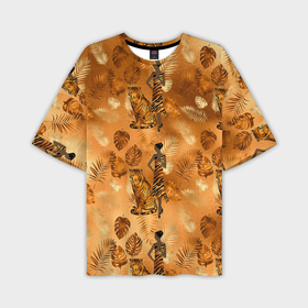 Мужская футболка OVERSIZE 3D с принтом Дама с тигром в Новосибирске,  |  | Тематика изображения на принте: 2022 | год тигра | новый год | новый год 2022 | символ года | тигр | тигренок | тигрица | тигры