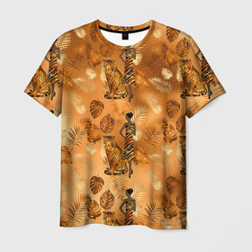 Мужская футболка 3D с принтом Дама с тигром , 100% полиэфир | прямой крой, круглый вырез горловины, длина до линии бедер | 2022 | год тигра | новый год | новый год 2022 | символ года | тигр | тигренок | тигрица | тигры