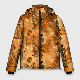 Мужская зимняя куртка 3D с принтом Дама с тигром в Тюмени, верх — 100% полиэстер; подкладка — 100% полиэстер; утеплитель — 100% полиэстер | длина ниже бедра, свободный силуэт Оверсайз. Есть воротник-стойка, отстегивающийся капюшон и ветрозащитная планка. 

Боковые карманы с листочкой на кнопках и внутренний карман на молнии. | Тематика изображения на принте: 2022 | год тигра | новый год | новый год 2022 | символ года | тигр | тигренок | тигрица | тигры