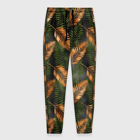 Мужские брюки 3D с принтом Африканские листья в Курске, 100% полиэстер | манжеты по низу, эластичный пояс регулируется шнурком, по бокам два кармана без застежек, внутренняя часть кармана из мелкой сетки | африка | листья | паттерн | тропики | цветы