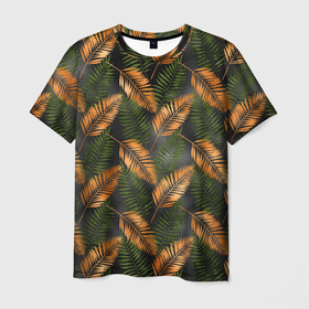 Мужская футболка 3D с принтом Африканские листья в Тюмени, 100% полиэфир | прямой крой, круглый вырез горловины, длина до линии бедер | африка | листья | паттерн | тропики | цветы