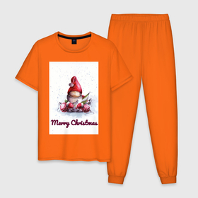 Мужская пижама хлопок с принтом Рождественский гномик , 100% хлопок | брюки и футболка прямого кроя, без карманов, на брюках мягкая резинка на поясе и по низу штанин
 | гномик | детство | игрушка | новый год | праздник | рождество