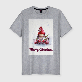 Мужская футболка хлопок Slim с принтом Рождественский гномик в Курске, 92% хлопок, 8% лайкра | приталенный силуэт, круглый вырез ворота, длина до линии бедра, короткий рукав | гномик | детство | игрушка | новый год | праздник | рождество