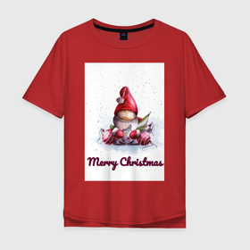 Мужская футболка хлопок Oversize с принтом Рождественский гномик в Курске, 100% хлопок | свободный крой, круглый ворот, “спинка” длиннее передней части | Тематика изображения на принте: гномик | детство | игрушка | новый год | праздник | рождество