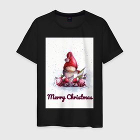 Мужская футболка хлопок с принтом Рождественский гномик в Екатеринбурге, 100% хлопок | прямой крой, круглый вырез горловины, длина до линии бедер, слегка спущенное плечо. | гномик | детство | игрушка | новый год | праздник | рождество