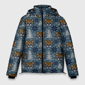 Мужская зимняя куртка 3D с принтом Пиксельный новый 2022 год в Тюмени, верх — 100% полиэстер; подкладка — 100% полиэстер; утеплитель — 100% полиэстер | длина ниже бедра, свободный силуэт Оверсайз. Есть воротник-стойка, отстегивающийся капюшон и ветрозащитная планка. 

Боковые карманы с листочкой на кнопках и внутренний карман на молнии. | Тематика изображения на принте: 2022 | год тигра | новый год | новый год 2022 | символ года | тигр | тигренок | тигрица | тигры