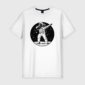 Мужская футболка хлопок Slim с принтом Space Dab в Тюмени, 92% хлопок, 8% лайкра | приталенный силуэт, круглый вырез ворота, длина до линии бедра, короткий рукав | astronaut | cosmos | dab | gesture | moon | space | spacesuit | star | жест | звезда | космонавт | космос | луна | скафандр
