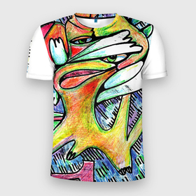 Мужская футболка 3D Slim с принтом Эмоции блеск в Санкт-Петербурге, 100% полиэстер с улучшенными характеристиками | приталенный силуэт, круглая горловина, широкие плечи, сужается к линии бедра | абстракция | геометрия | искусство | летняя | лицо | мазня | рисунки