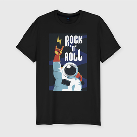 Мужская футболка хлопок Slim с принтом Space Rocknroll , 92% хлопок, 8% лайкра | приталенный силуэт, круглый вырез ворота, длина до линии бедра, короткий рукав | astronaut | gesture | music | rocknroll | space | spacesuit | жест | космонавт | космос | музыка | скафандр