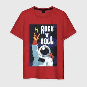 Мужская футболка хлопок с принтом Space Rocknroll , 100% хлопок | прямой крой, круглый вырез горловины, длина до линии бедер, слегка спущенное плечо. | astronaut | gesture | music | rocknroll | space | spacesuit | жест | космонавт | космос | музыка | скафандр