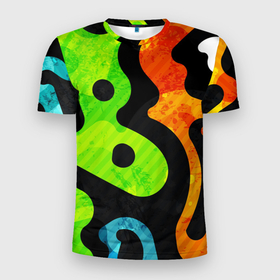 Мужская футболка 3D Slim с принтом Пятнистая Абстракция в Новосибирске, 100% полиэстер с улучшенными характеристиками | приталенный силуэт, круглая горловина, широкие плечи, сужается к линии бедра | абстракция | пятна | раскраска | рисунок | цвета