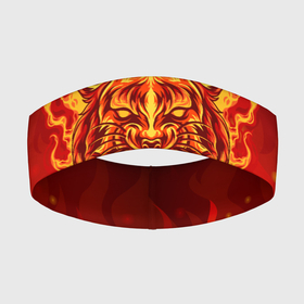 Повязка на голову 3D с принтом Огненный тигр в пламени в Белгороде,  |  | огонь | пламя | символ года | тигр | хищник