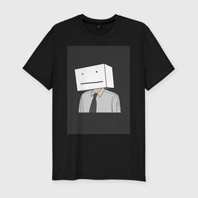 Мужская футболка хлопок Slim с принтом Smile ._. в Белгороде, 92% хлопок, 8% лайкра | приталенный силуэт, круглый вырез ворота, длина до линии бедра, короткий рукав | box | face | man | smile | коробка | лицо | смайлик | человек