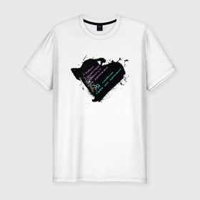 Мужская футболка хлопок Slim с принтом Любовь до дрожи в Тюмени, 92% хлопок, 8% лайкра | приталенный силуэт, круглый вырез ворота, длина до линии бедра, короткий рукав | black | heart | love | любовь | сердце | черный | чувства