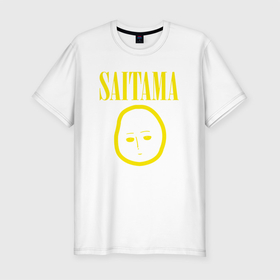 Мужская футболка хлопок Slim с принтом SAITAMA (NIRVANA) в Тюмени, 92% хлопок, 8% лайкра | приталенный силуэт, круглый вырез ворота, длина до линии бедра, короткий рукав | anime | man | music | nirvana | one | onepunchman | punch | rock | saitama | аниме | ванпанчмен | музыка | нирвана | рок | сайтама