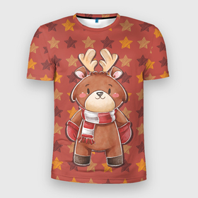 Мужская футболка 3D спортивная с принтом Милый олень в звездах , 100% полиэстер с улучшенными характеристиками | приталенный силуэт, круглая горловина, широкие плечи, сужается к линии бедра | животное | звезды | олень | олень в шарфе | рога