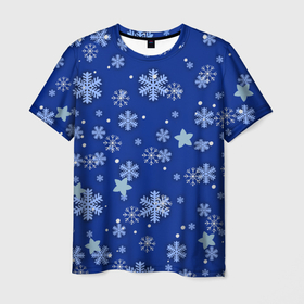 Мужская футболка 3D с принтом Снежинки.. в Белгороде, 100% полиэфир | прямой крой, круглый вырез горловины, длина до линии бедер | 2022 | в топе | в тренде | зима | новый год | подарок | популярное | снег | снежинки