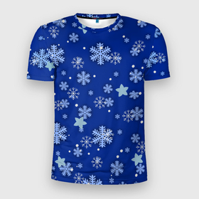 Мужская футболка 3D спортивная с принтом Снежинки.. , 100% полиэстер с улучшенными характеристиками | приталенный силуэт, круглая горловина, широкие плечи, сужается к линии бедра | 2022 | в топе | в тренде | зима | новый год | подарок | популярное | снег | снежинки