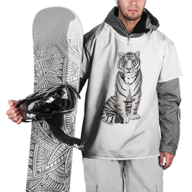 Накидка на куртку 3D с принтом Сидящая белая тигрица в Кировске, 100% полиэстер |  | tiger | tigress | white tiger | белый тигр | символ 2022 | тигр сидит | тигрца