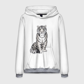 Мужская толстовка 3D с принтом Сидящая белая тигрица в Новосибирске, 100% полиэстер | двухслойный капюшон со шнурком для регулировки, мягкие манжеты на рукавах и по низу толстовки, спереди карман-кенгуру с мягким внутренним слоем. | tiger | tigress | white tiger | белый тигр | символ 2022 | тигр сидит | тигрца