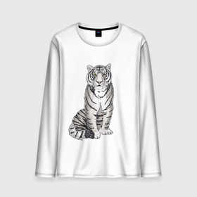 Мужской лонгслив 3D с принтом Сидящая белая тигрица в Новосибирске, 100% полиэстер | длинные рукава, круглый вырез горловины, полуприлегающий силуэт | tiger | tigress | white tiger | белый тигр | символ 2022 | тигр сидит | тигрца